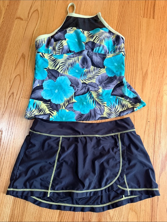 ZeroXposur Other - ZeroXposur Black & Turquoise Floral Tankini with Skirt